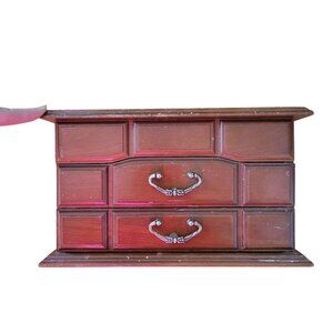 Vintage Wooden‎ Jewelry Box Mirror Velvet Lining Mini Dresser Home Decor